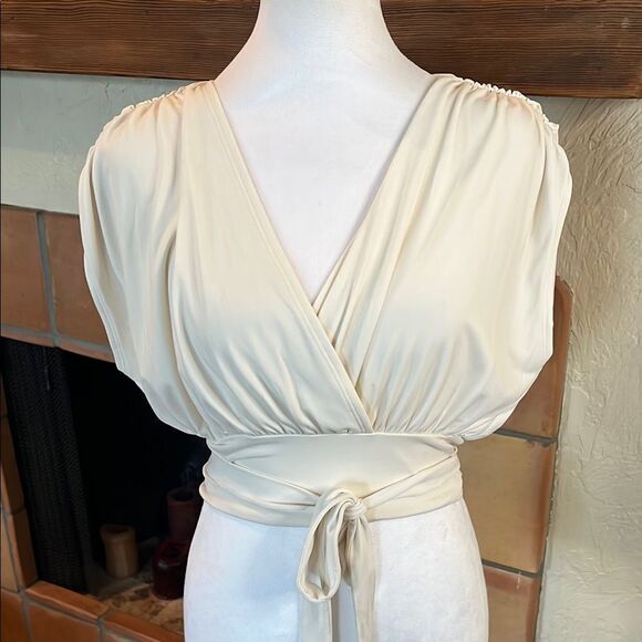 Express Cream SMOOTH MATTE JERSEY DRAPED FRONT TOP, size XS - Picture 1 of 9
